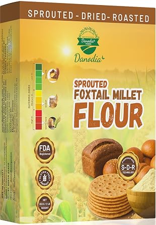 Danodia Foods Sprouted Foxtail Millet Flour 950g / 2 lb, Roasted & Ground Millet Flour/Thinai Flour for Roti, Dosa, Porridge, Pancakes, Baking & Indian Cooking, Indian & US Pantry