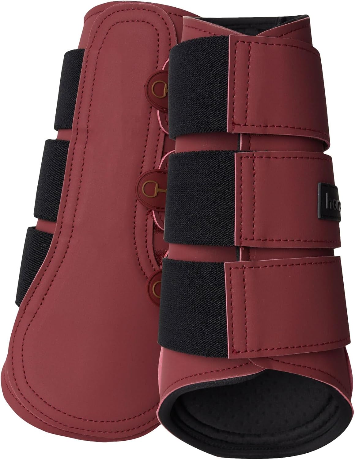 HORZE Noir Protective Durable PU Leather Brushing Boots for Horses with Neoprene Lining (Pair) - Rhubarb Dark Red - Horse