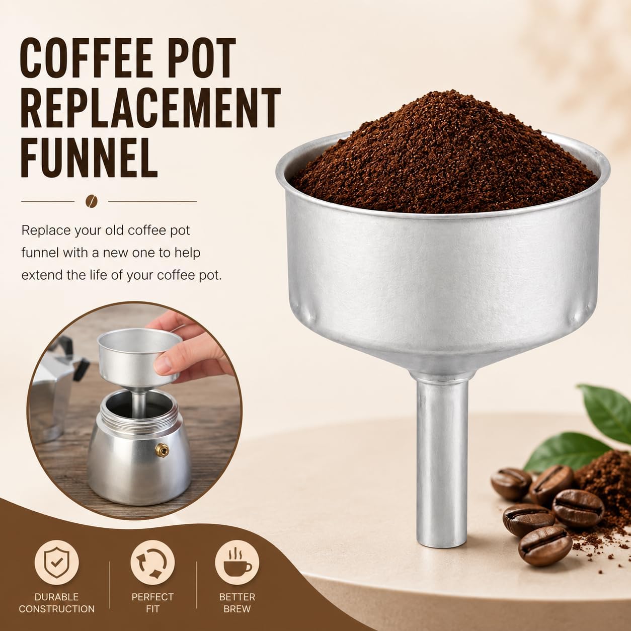 Moka Pot Funnel Replacement(1 Pcs 6-Cup),Moka Pot Accessories,Coffee Pot Replacement Funnel Fits for Mocha Coffee Maker Pot 6-Cup image 4