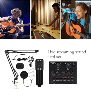 Condenser Microphone Set Live Streaming Sound Card Set, Microphone Stand