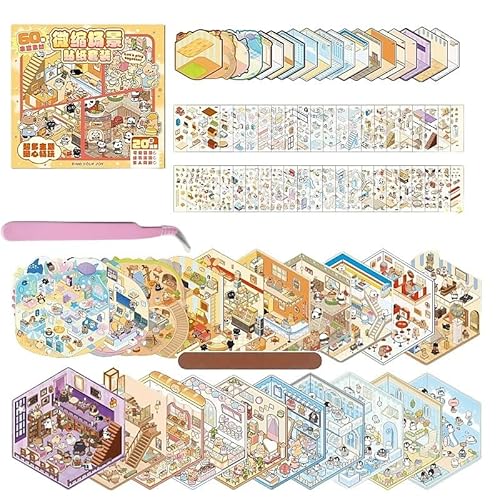 3D Sticker Scene Collection Book for Kids Girls 20 Sets DIY 3D House Stickers Make Your Own Mini House Therapy for Adults Stress Relief Pass The Time