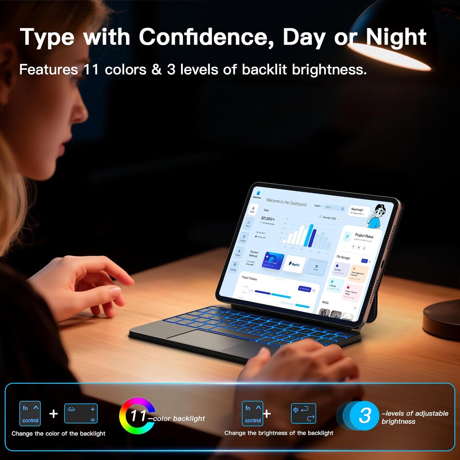 for iPad mini 7 (A17 Pro, 2024) & Mini 6 (2021) Case with Keyboard, 11-Color Backlit with Smart Trackpad, Magic-Style Keyboard Case for iPad mini 7th 6th Gen 8.3-inch, Black