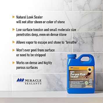 Miracle Sealants 511 Porous Plus Premium Countertop, Stone, and Tile Sealer, Quart