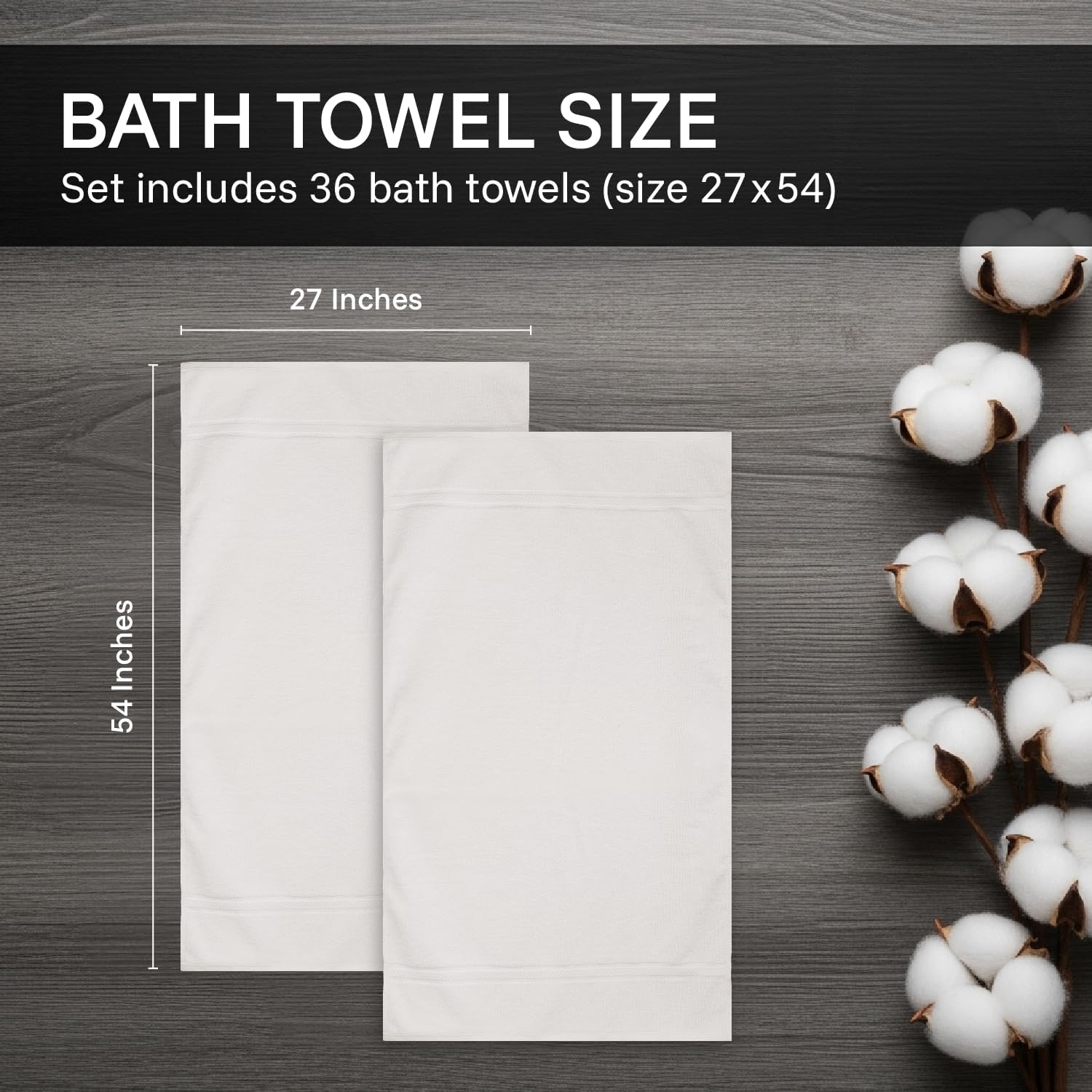 belem Mikado Luxury Bath Towels Bulk 27x54 inch – 36 Pack – 100% Cotton Ultra Soft & Plush, Highly Absorbent, Quick-Dry White Cotton Large Towel – Soft White Towels for Resorts, Hotels & Spa