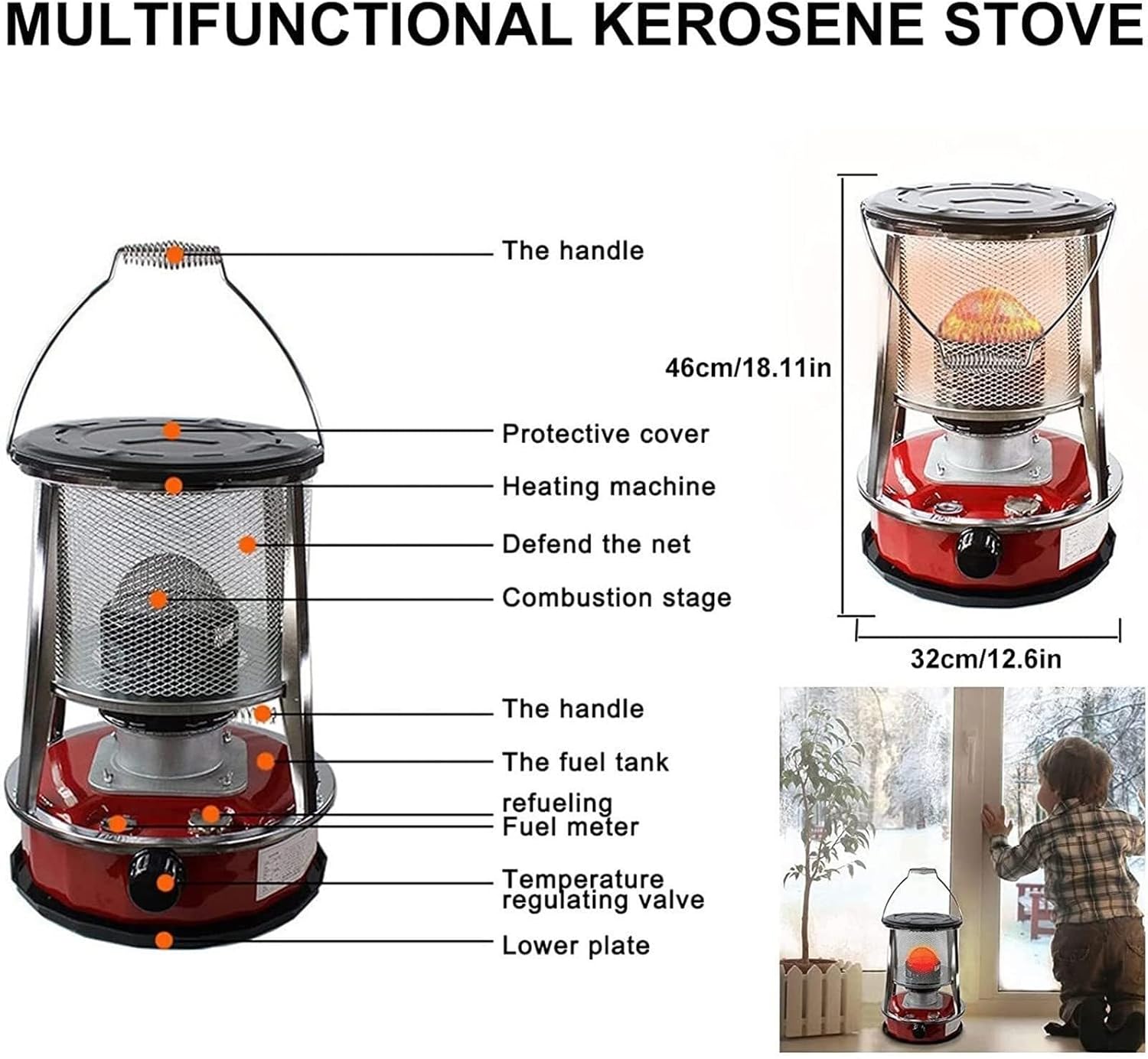 Efficient Kerosene Heaters for Indoor,4.6 L Lightweight Portable Kerosene Stove Heater,Non Electric Heaters, with 6 Wicks,Suitable Outdoor Camping and Ice Fishing Tent Warmer