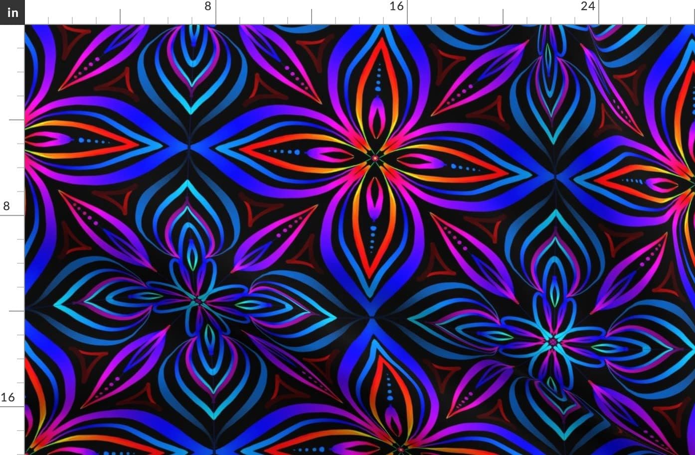 Spoonflower Fabric - Vibrant Kaleidoscope Blue Red Floral Turquoise Holiday Printed on Organic Cotton Sateen Fabric by The Yard - Sewing Quilting Apparel Home Decor