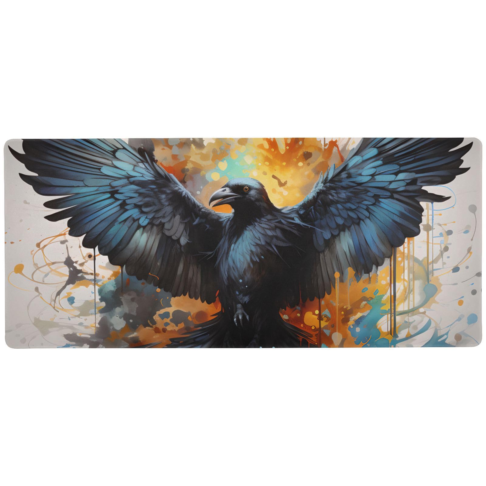 BOENLE Crow Color Doodle Gaming Mouse Pad Desk Mat Non-Slip Waterproof Large Mousepad with Stitched Edges-31.5x11.8in