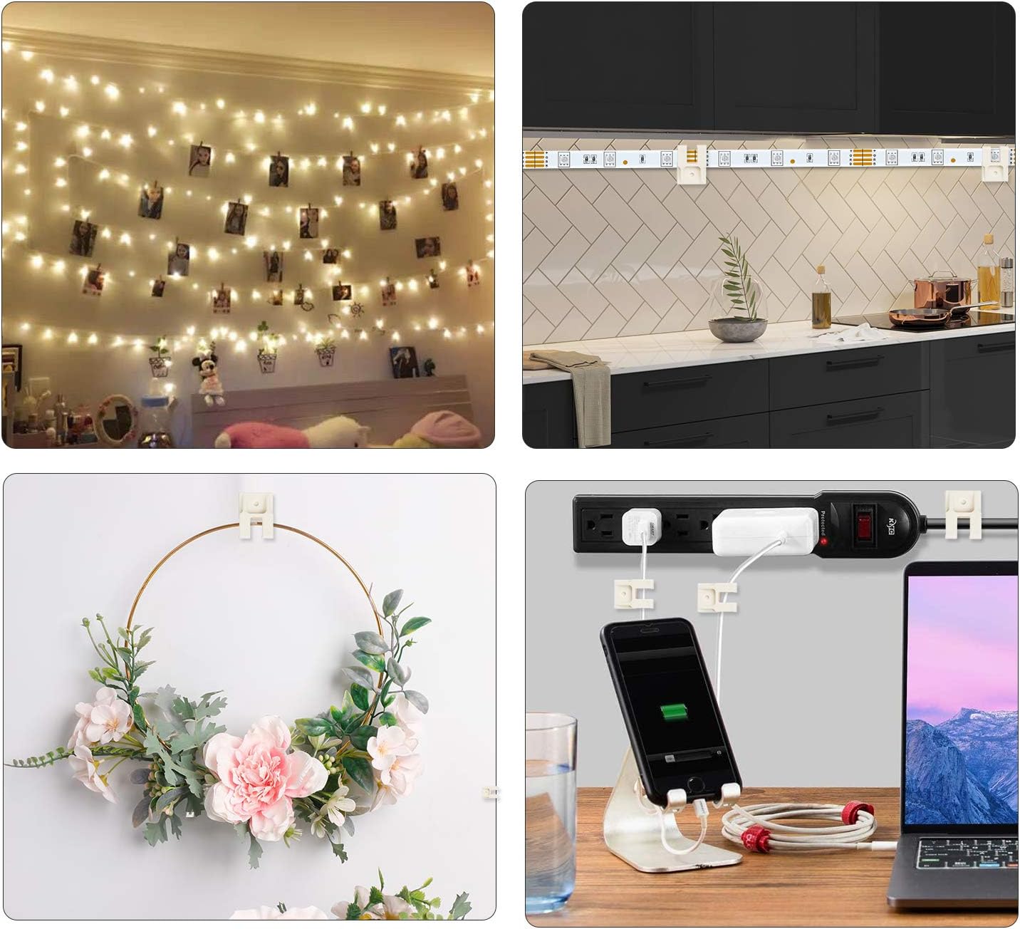 ViLSOM LED Strip Clips, Self Adhesive with Screws Mounting Brackets, Strong Fixing Clips for Led Strip Lights, Fairy Lights, String Lights, USB Cable, Wall Decor - 20 Pack