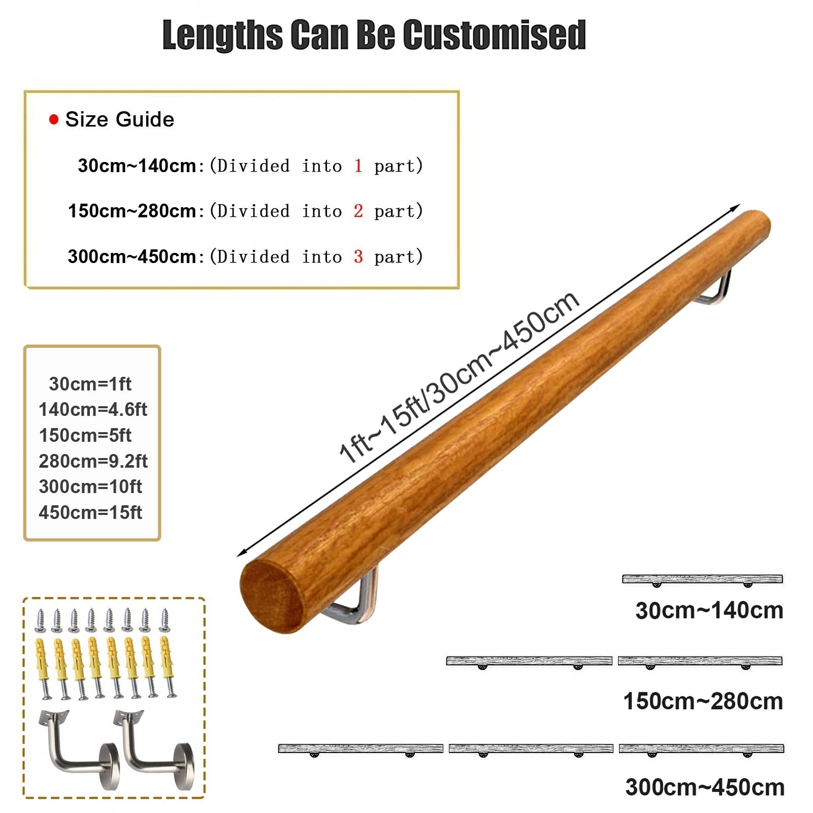 Kit di ringhiere rotonde in legno da 3,5 m, in legno, per un facile inserimento, ideale per interni e decorazione per la casa