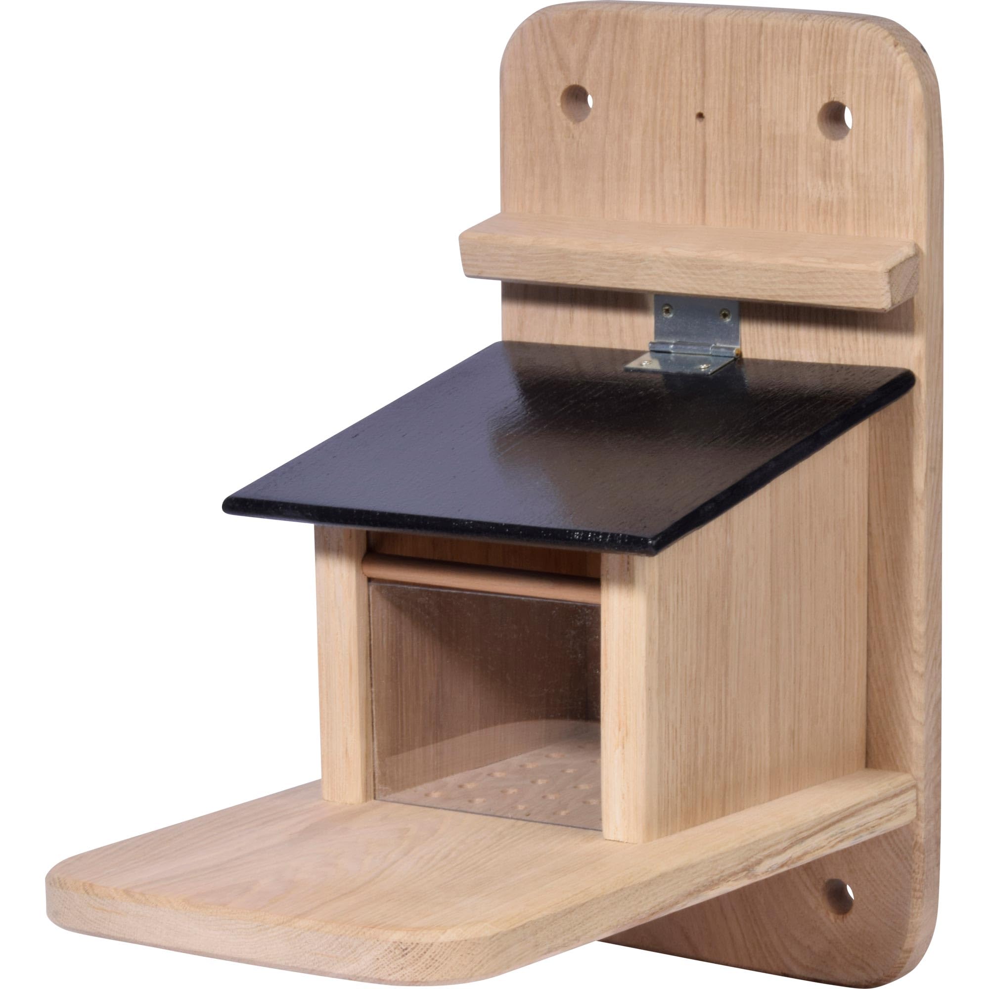 dobar® 22241e "Premium Eichhörnchenfutterstation Groß - Eichhörnchen Futterhaus Massivholz Eiche - Mit Schutzklappe - Futterstelle für Eichhörnchen Nüsse/Kerne/Früchte - 32 x20 x 38,5 cm - Schwarz