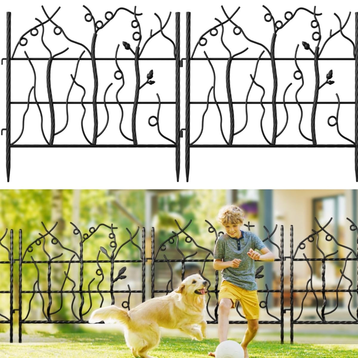 AMAGABELI GARDEN & HOME 5 Panel 26in(H)×11.5ft(L) Decorative Garden Fences and Borders for Dogs No Dig Rustproof Metal Fence Panels Garden Edging Animal Barrier Fencing for Flower Bed Yard Patio