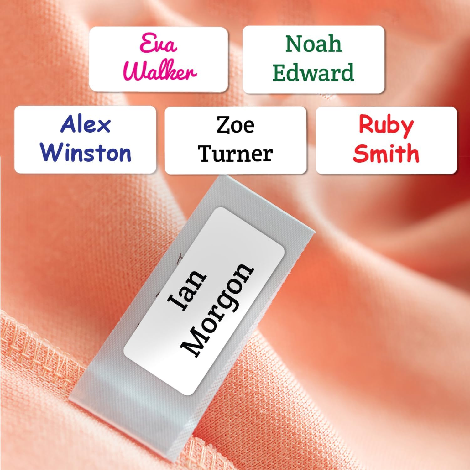 60 Personalised Stick on Name Labels for Clothes No Iron Just Peel