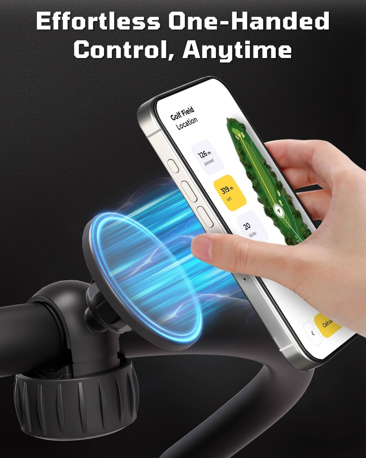 Magnetic Golf Push Cart Phone Holder with 23 N52 Magnets, 360° Rotatable MagSafe Phone Mount Compatible with Clicgear, Bag Boy, Sun Mountain, Golf Push Cart Accessories for All Phones