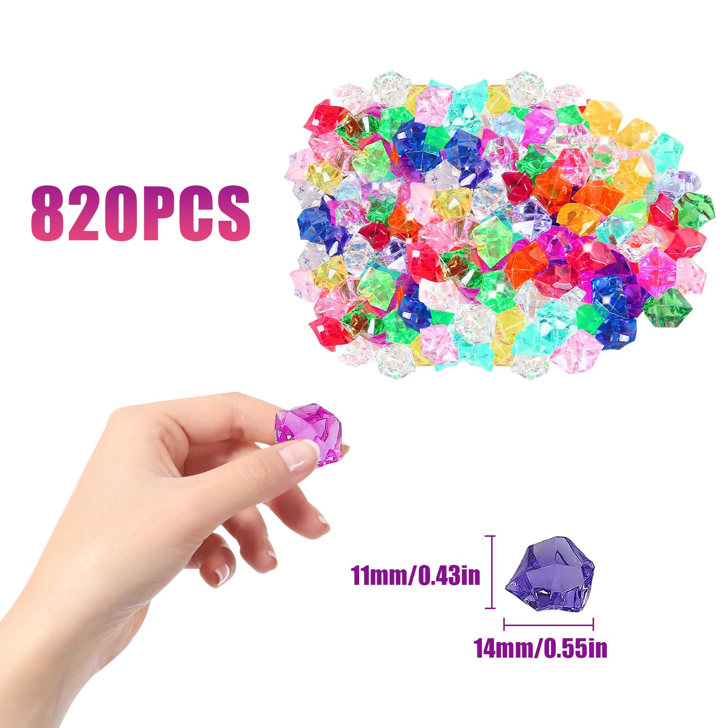 RYAN 820 Stück Acryl Diamanten - Bunte Edelsteine Für DIY Deko & Kindergeburtstag