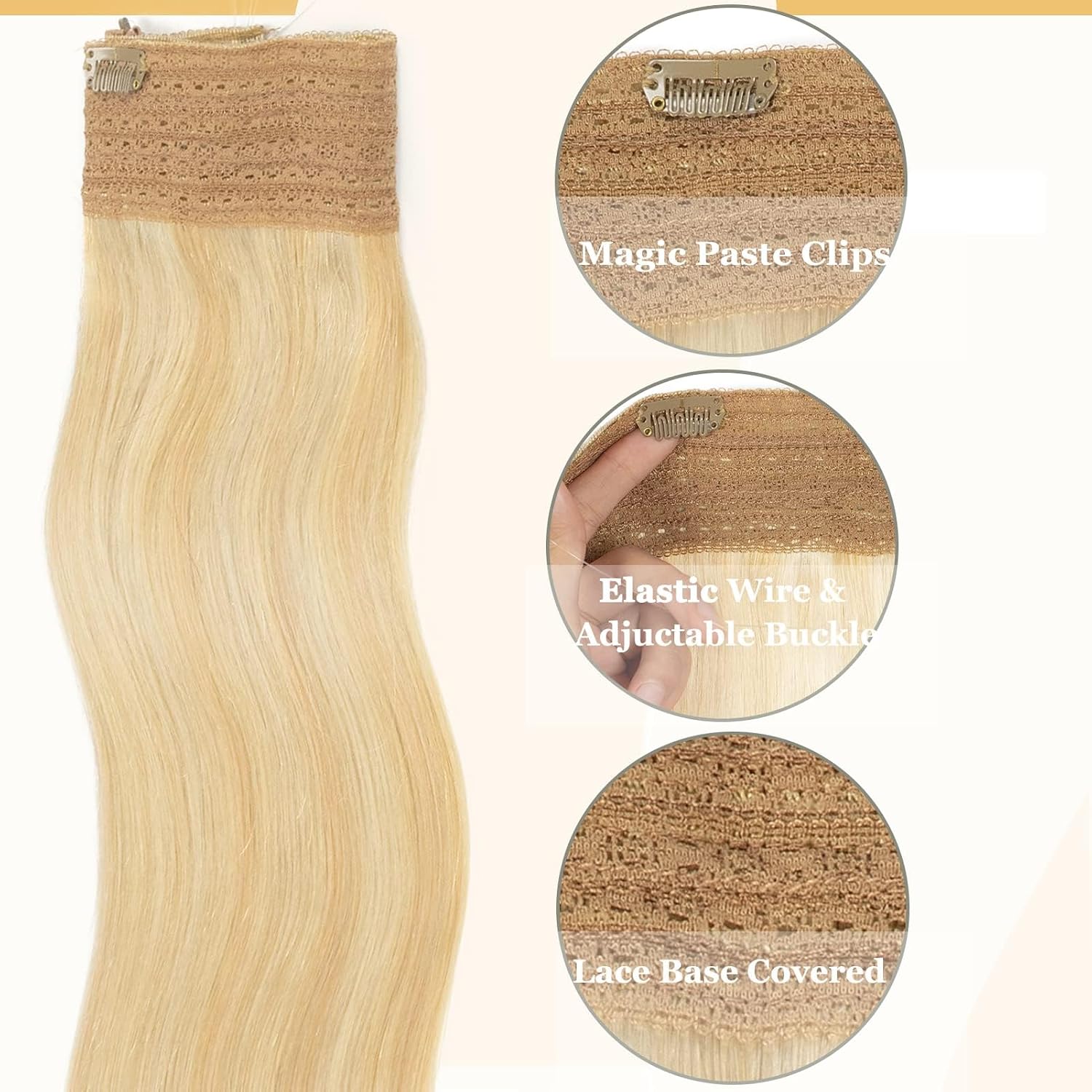 Anrosa Invisible Wire Hair Extensions with Transparent Wire 18 Ash Blonde Highlight 60 White Blonde 16 Inch Wire Hair Extension Adjustable Fish Line Hair Extensions 90Gram
