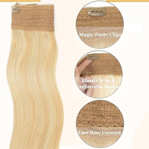 Miniatura 3 de Anrosa Extensiones de cabello con alambre invisible con alambre transparente, 18 rubio ceniza con reflejos 60 rubio blanco de 16 pulgadas,