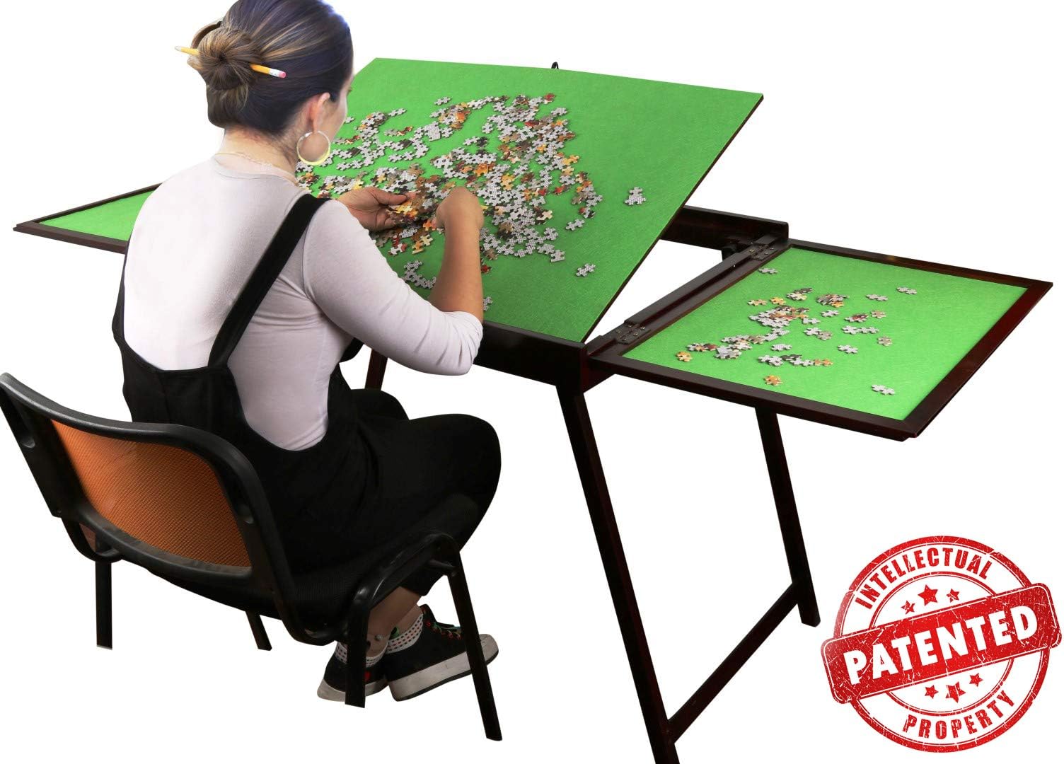 Wooden Jigsaw Puzzle Table, Wooden Folding Tilting Jigsaw Puzzle Table for Adults and Kids- 1500PCS Jigsaw Puzzles (Open Size: 188x68x120cm H)