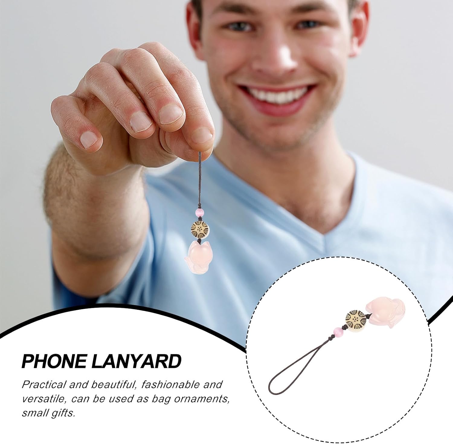 Unomor Fox Shaped Chalcedony Phone Charm Chain for Pink Devices image 3
