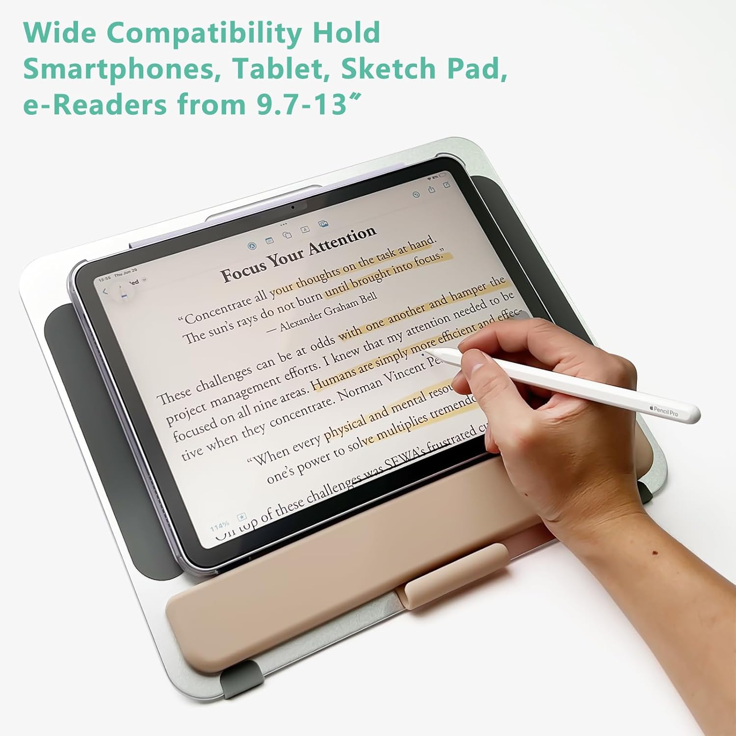 Aluminum Tablet Stand for iPad Air Pro Samsung Galaxy Tab and More 9.7/10.2/10.9/11/13inch,Adjustable Portable Mountwith Wrist Rest & Pencil Holder,Drawing/Desk/Writing (Silver)
