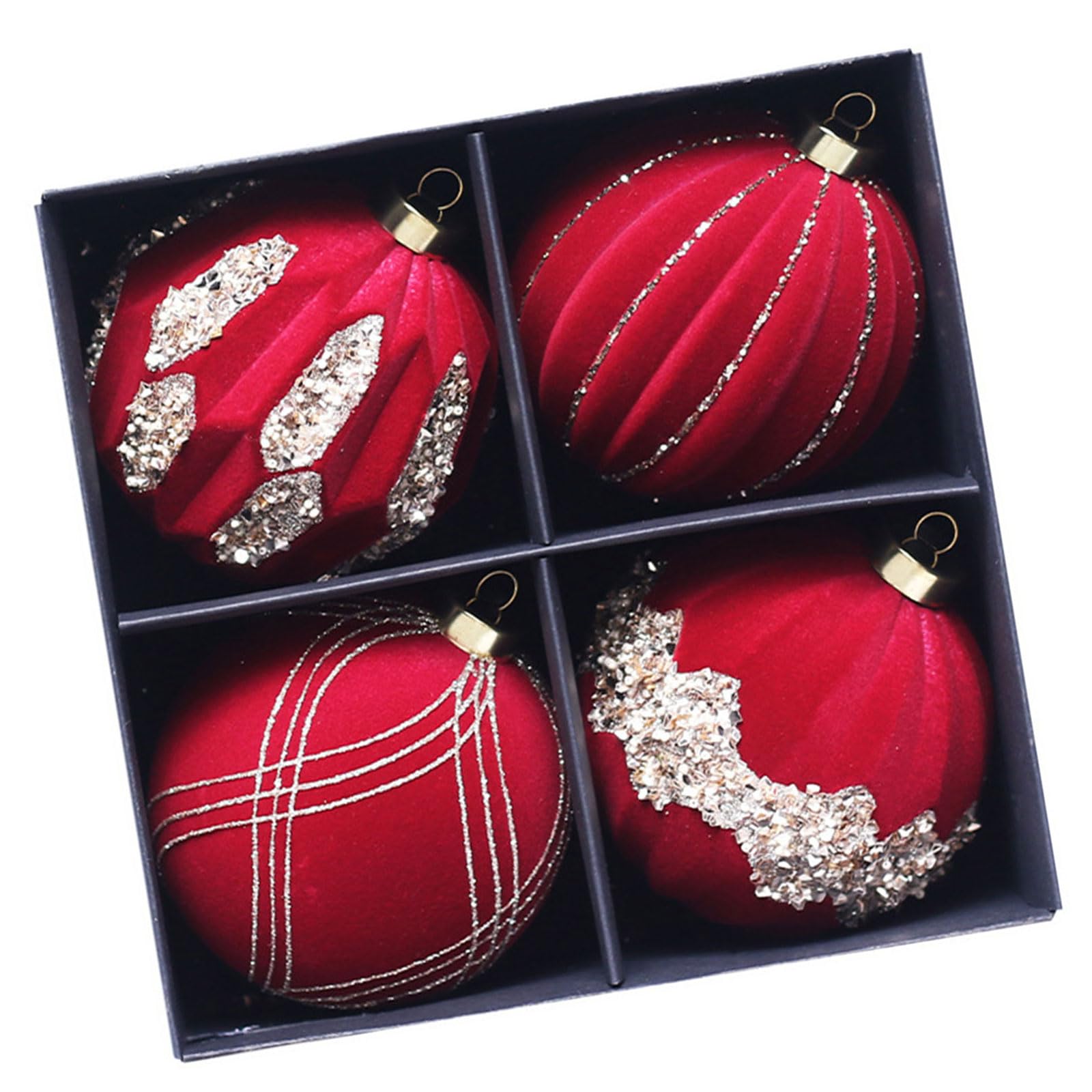4pcs Festival Christmas Sphere Ornament Flocking Christmas Sphere Ornament for Indoor Baubles Decorations Flocking Baubles with Rhinestones