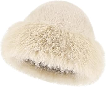 Faux Fur Plush Bucket Hat, Winter Soft Cute Fuzzy Fisherman Cap, Fashion Outdoor Thick Warm Hats for Women
