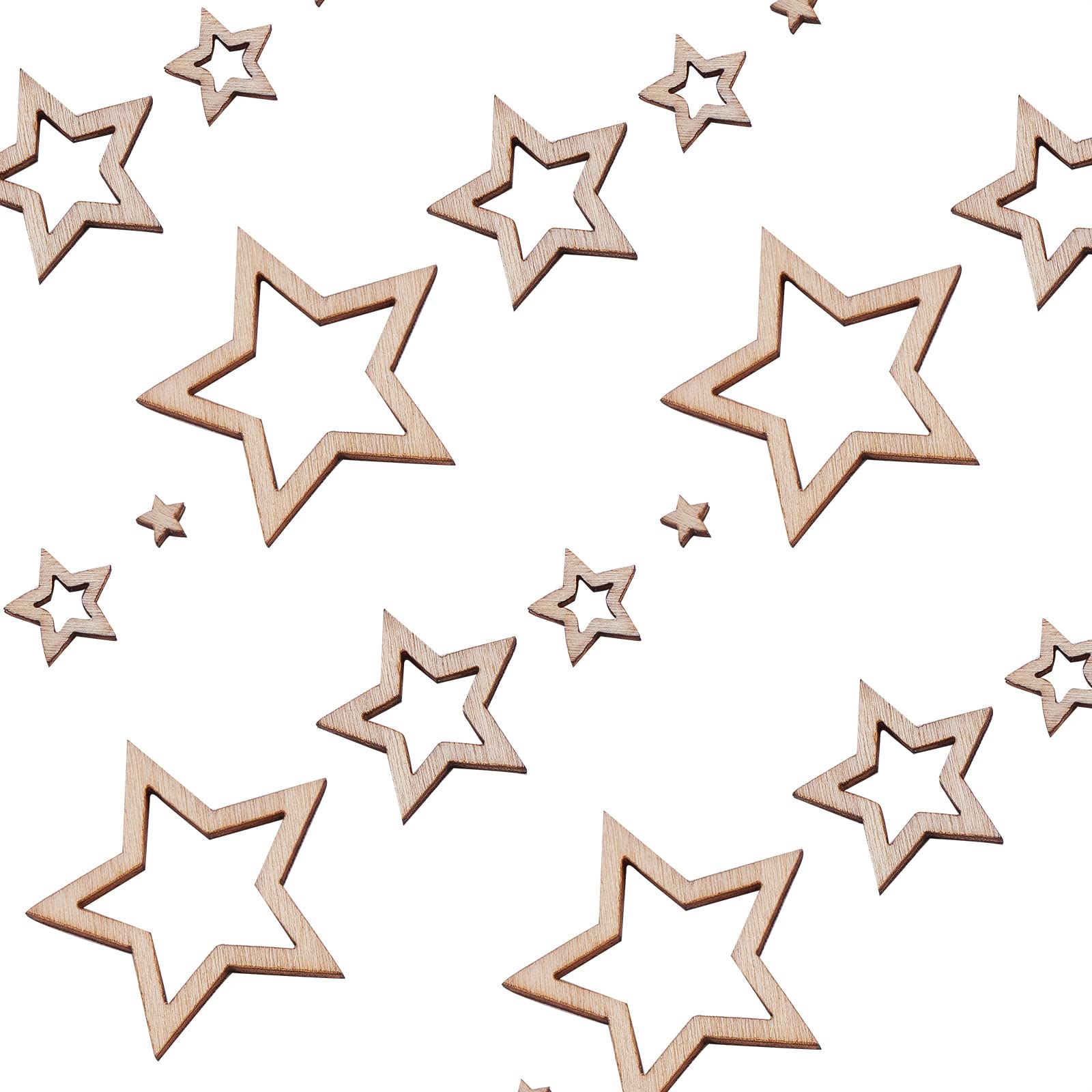 KitBeads100pcs Random Hollow Wooden Star Embellishments - Mixed Sizes, Laser Cut Star Ornaments for Crafts Bulk