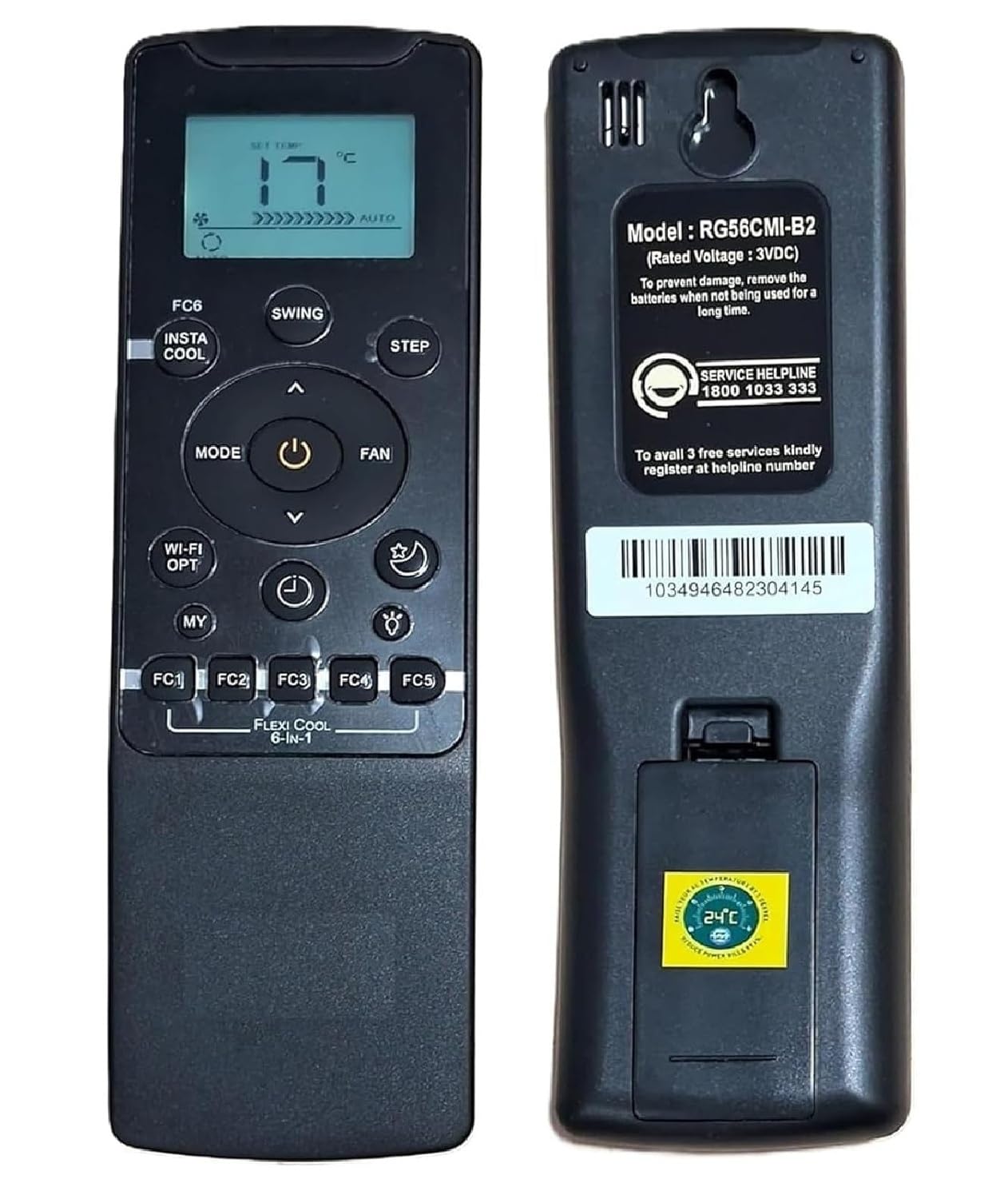 VHM Air Conditioner Remote Backlight Feature Model RG56CMI-B2 Flexi Cool 6-in-1 Compatible for Carrier Ac Remote WI-FI Opt Function, Black-picture-30