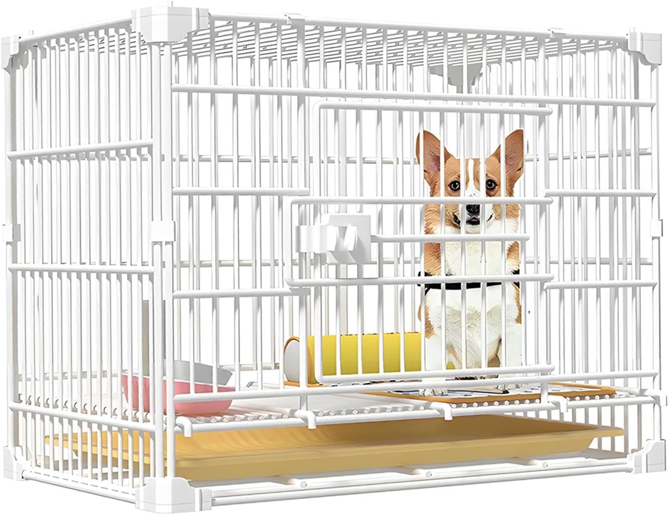 Foldable Dog Crate with Wheels Indoor Outdoor Portable Pet Kennel Stackable Design for Small Medium Dogs White 52 * 36 * 48cm