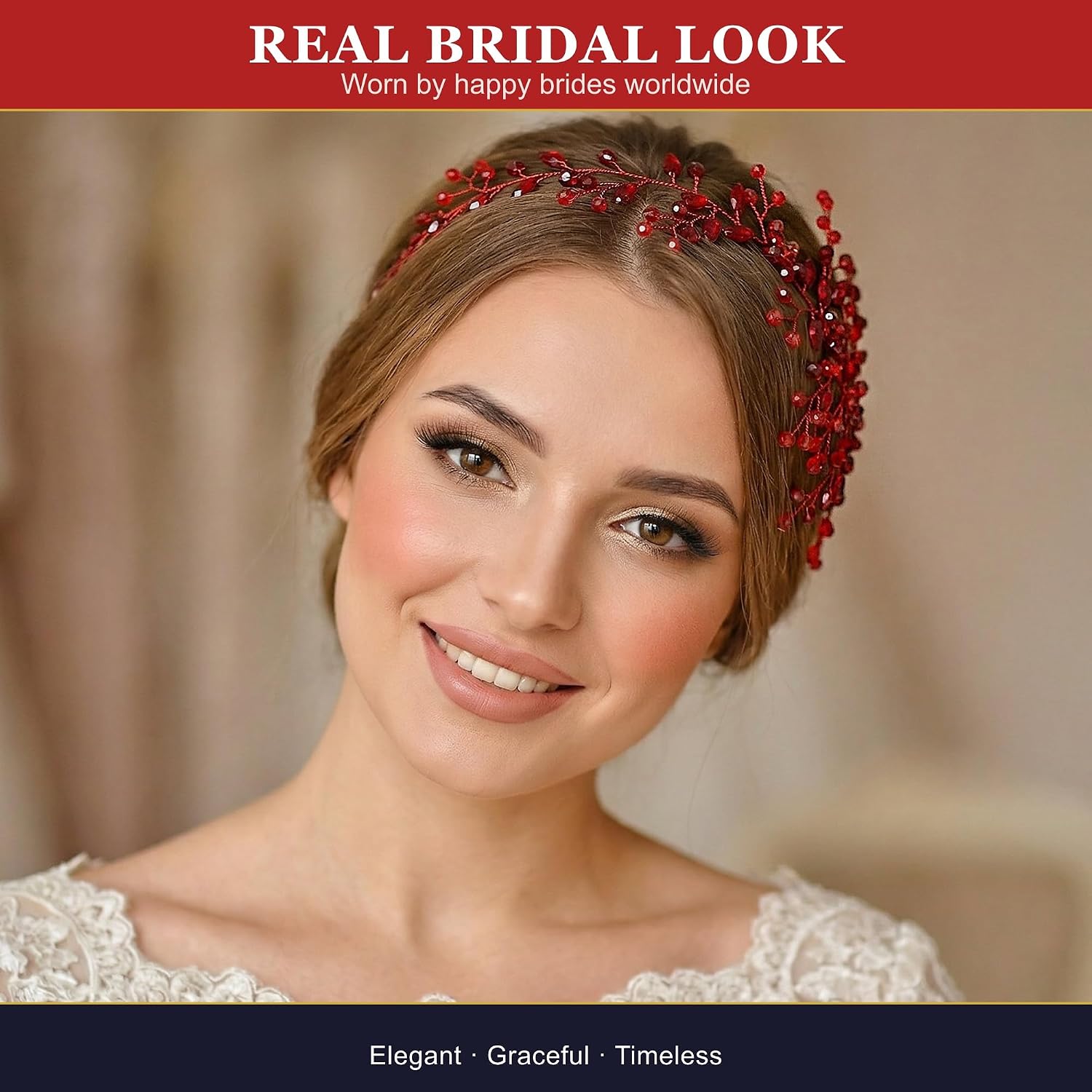 Fashion Rhinestones Hair Accessories Red Crystal Headband Bridal Headpieces for Womene Vintage Wedding Bride Headpiece image 2