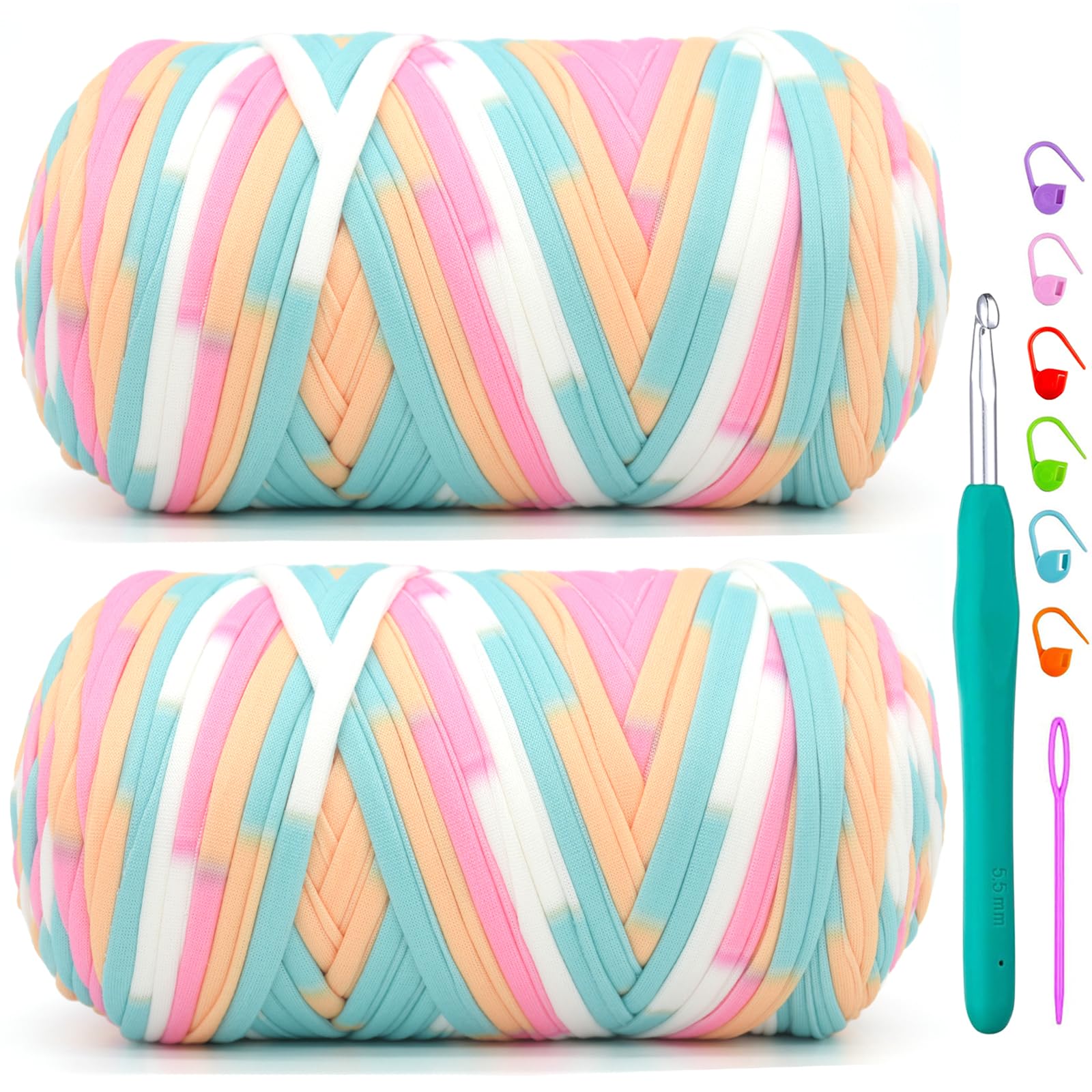 Photo 1 of 2 Pack Tshirt Yarn for Crochet,Rainbow T Shirt Soft Elastic Fabric Chunky Thick T-Shirt Crochet Yarn for Crocheting Knitting Beginner Hand Knitting Bag/DIY Craft/Home Decor 2 * 400G-Candy