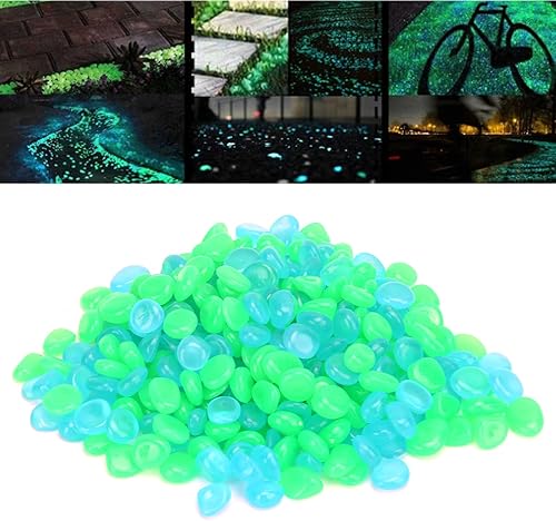 Miniatura 7 de Piedras brillantes, 300 piedras decorativas de jardín que brillan en la oscuridad, guijarros luminosos de jardín para pasarelas, jardín, patio,