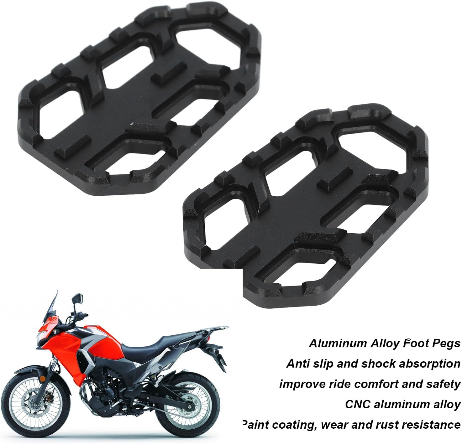 Motorcycle Foot Pegs for X300 650 1000, 1 Pair CNC Motorbike Footrest, Sharp Teeth, Anti Slip Shock Absorption, Come with Installation Accessories (Black)