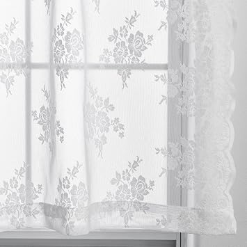 Kotile White Lace Tier Curtains for Window Rustic Floral W26xL30 Inch 2 Pcs