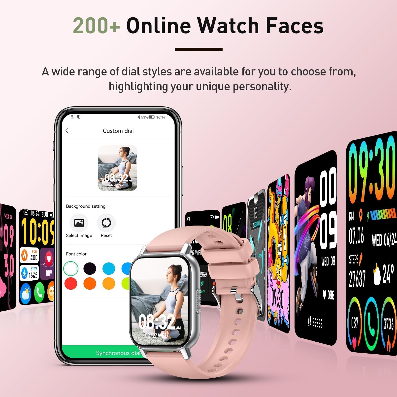 Cillso Smart Watch for Men Women, 1.85" Fitness Watch with Bluetooth 5.3 Call, Smartwatch with Heart Rate/Sleep Monitor, 110+ Sports Modes, IP68 Waterproof Activity Tracker for Android iOS, Pink — view 5