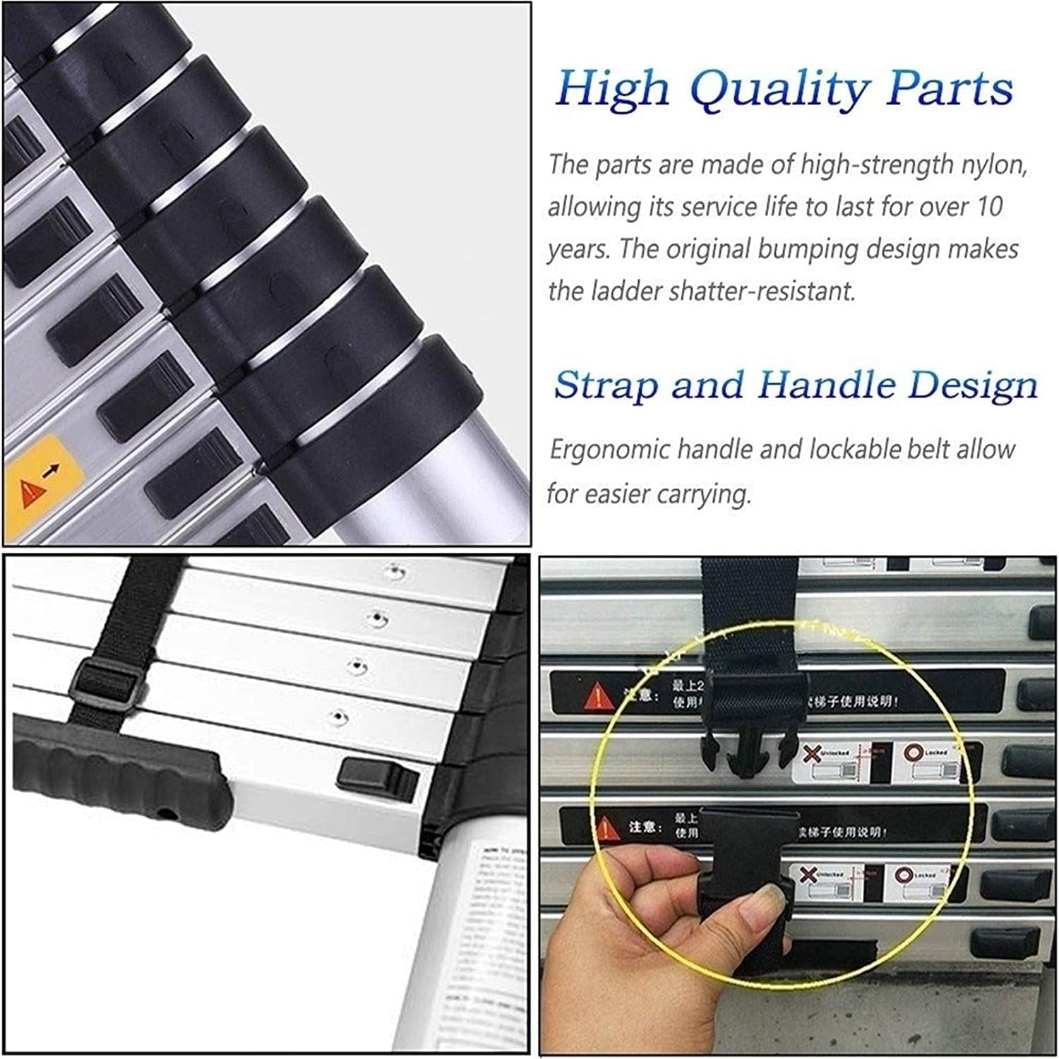 OKUOKA 18Ft/20Ft/23Ft/26Ft Tallest Folding Telescoping Ladder with Hooks & Wheels, Mighty? Retractable Ladders for Rooftops? & Outdoor Building (Size : 4.6m/15 ft)