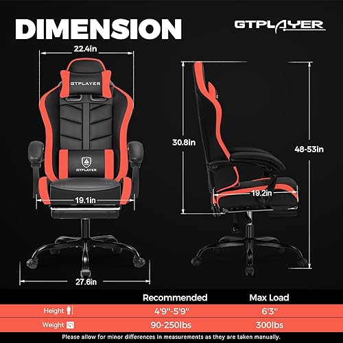 Miniatura 3 de GTPLAYER Silla de Juegos, Sillas de Computadora Ergonómicas para Videojuegos con Reposapiés para Adultos, Silla de Juego de PC Ajustable con Función