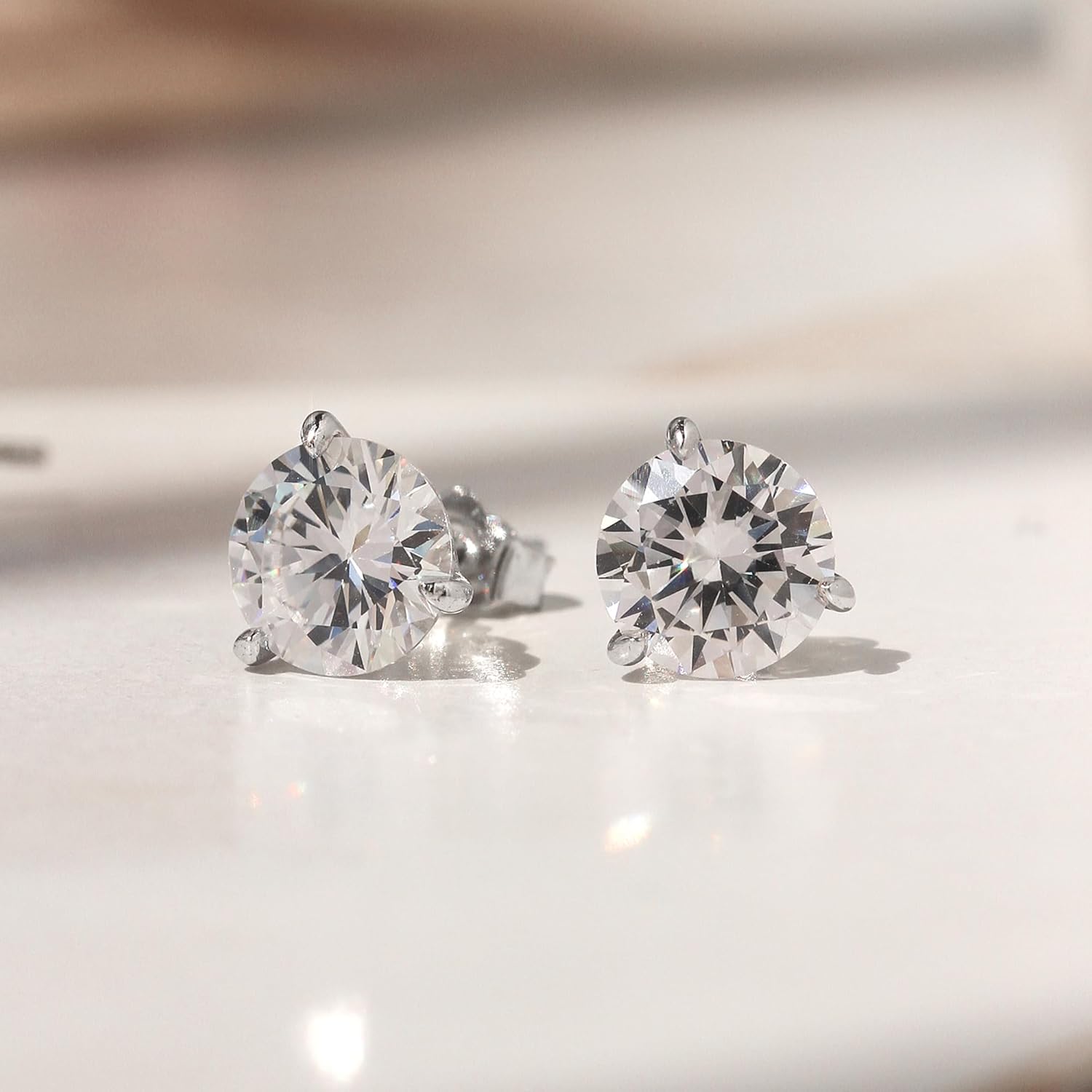 925 Sterling Silver Earrings 2.5 cttw Round CZ Stone Martini Setting Three Prong Stud Earrings