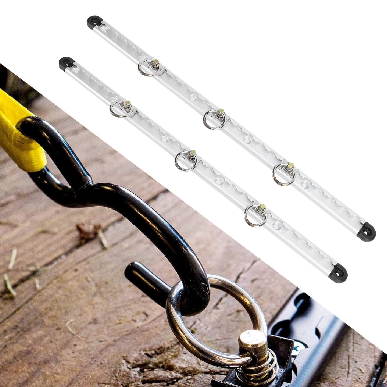 Qqmora L-Schienen-Zurrsystem, L-Schienen, Ladungssicherung, 59,9 cm (23,6 Zoll) Eloxierte Aluminiumschiene mit 6 Einzelnen Bolzenbefestigungs-Rundringen für LKW-Ladeflächen, Anhänger,