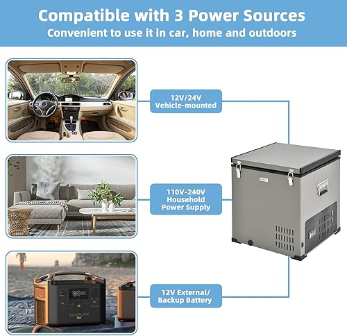 Miniatura 6 de COSTWAY Refrigerador de automóvil de 68 cuartos de galón, congelador portátil (-11℉ - 50℉) con 12V/24V DC y adaptador de CA de 110V/240V, compresor