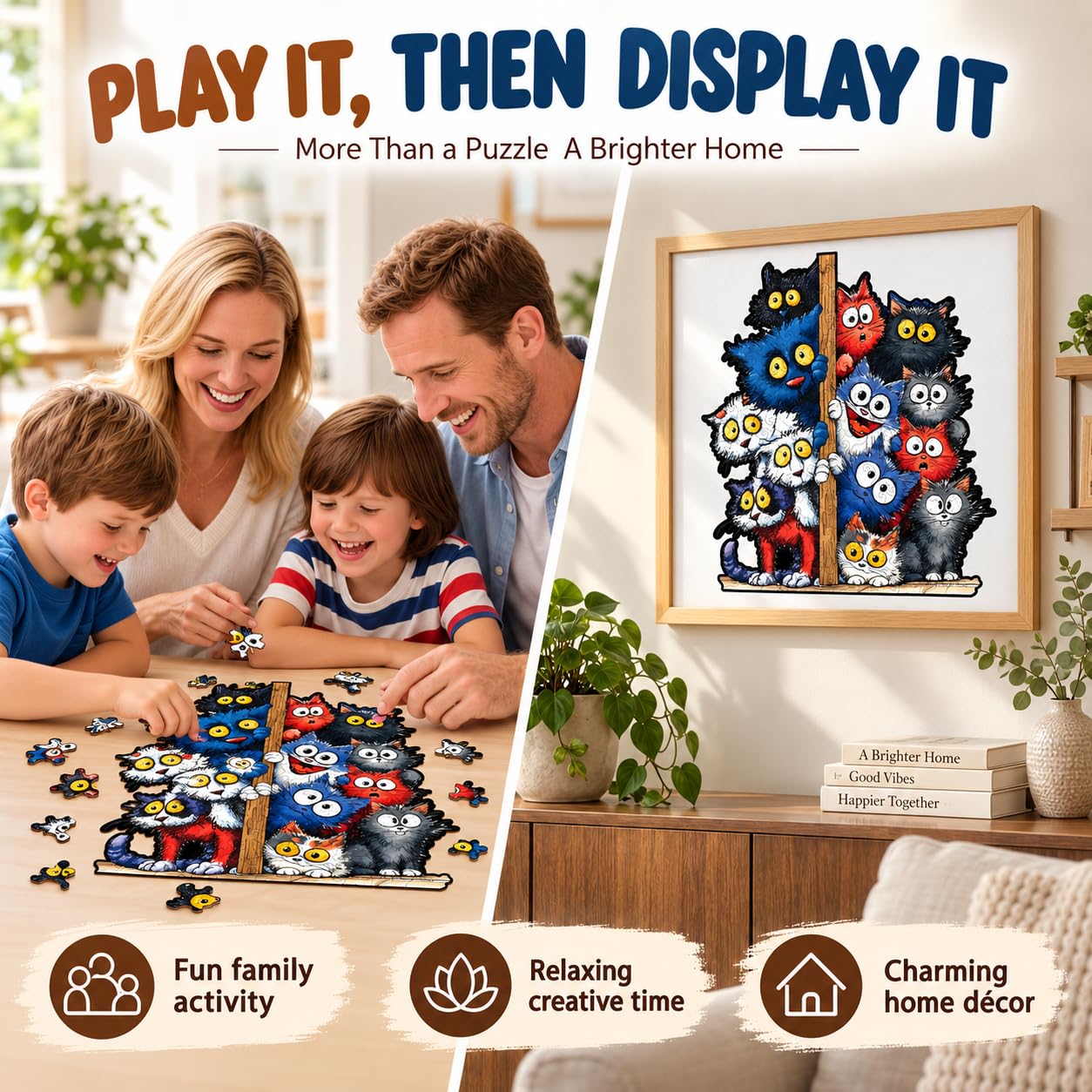 Drewniana układanka dla dorosłych 3D kot dekoracja ścienna DIY puzzle