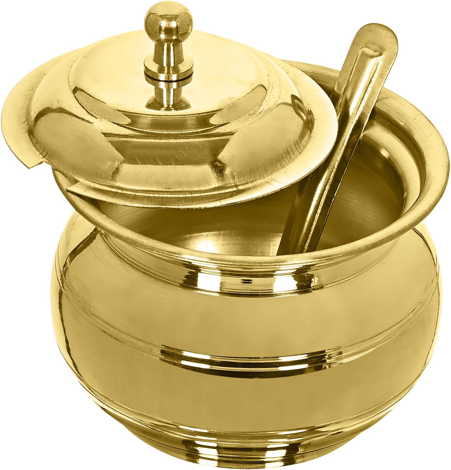 Golden Brass Multipurpose Ghee Pot/Pickle Container 400 ML with Embossed Designer Spoon