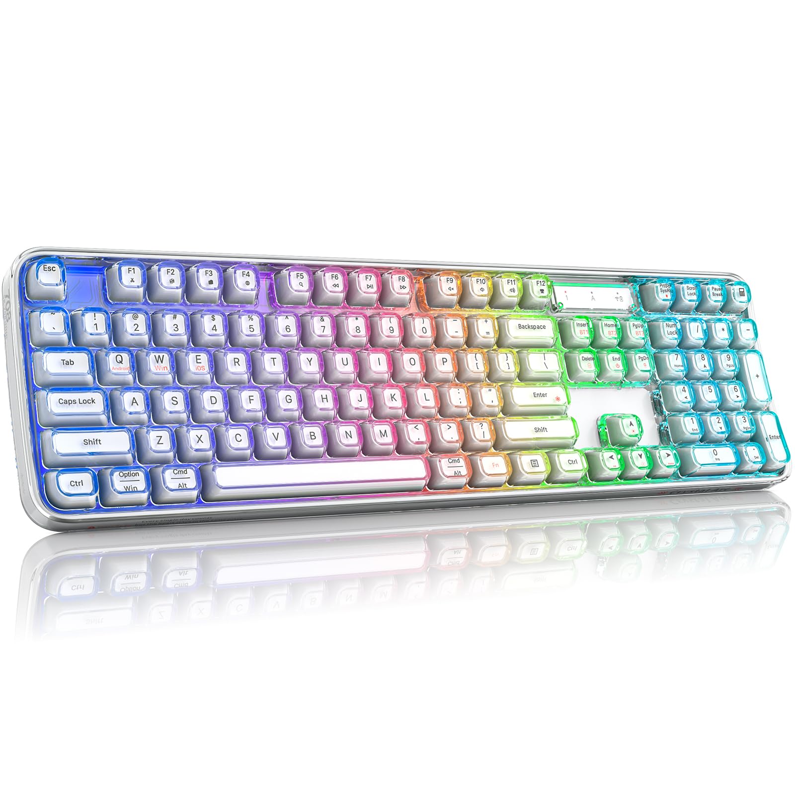 MOFII Clear Curved Ergonomic Wireless Keyboard, Tri-Mode BT5.0/2.4G/USB-C
