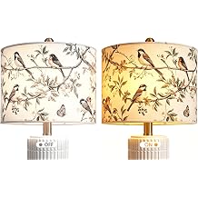 Lamp Shade Covers Only, Set of 2, 10-13" Adjustable Replacement Covers for Existing Lamp Frames, Rustic Bird Printed Drum Lampshades, Fruit Leaf Floral Plant Nature Pattern Linen Fabric Shade Cover