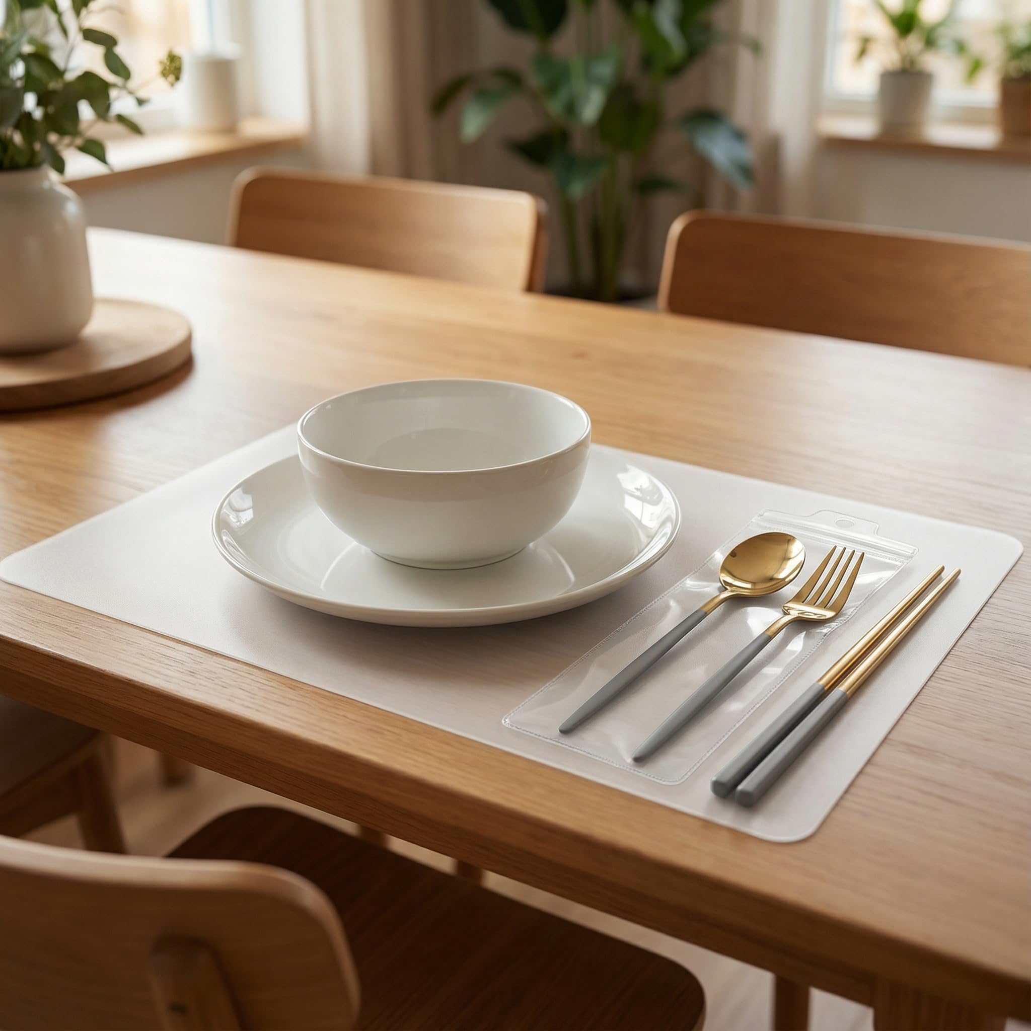 Image secondaire de Set de Table Transparent Lavable - Lot de 10 avec Pochettes à Couverts