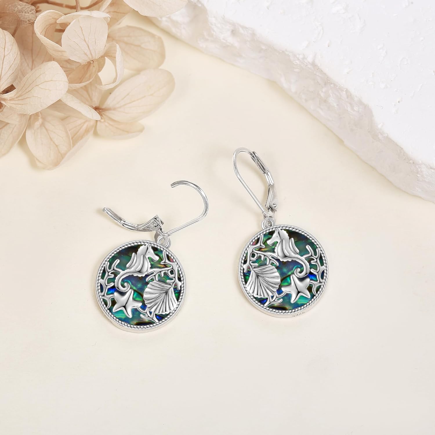 POPLYKE Seahorse Ocean Earrings 925 Sterling Silver Cute Seahorse Starfish Abalone Shell Earrings Ocean Jewelry for Women Gitfs Christmas - Image 4
