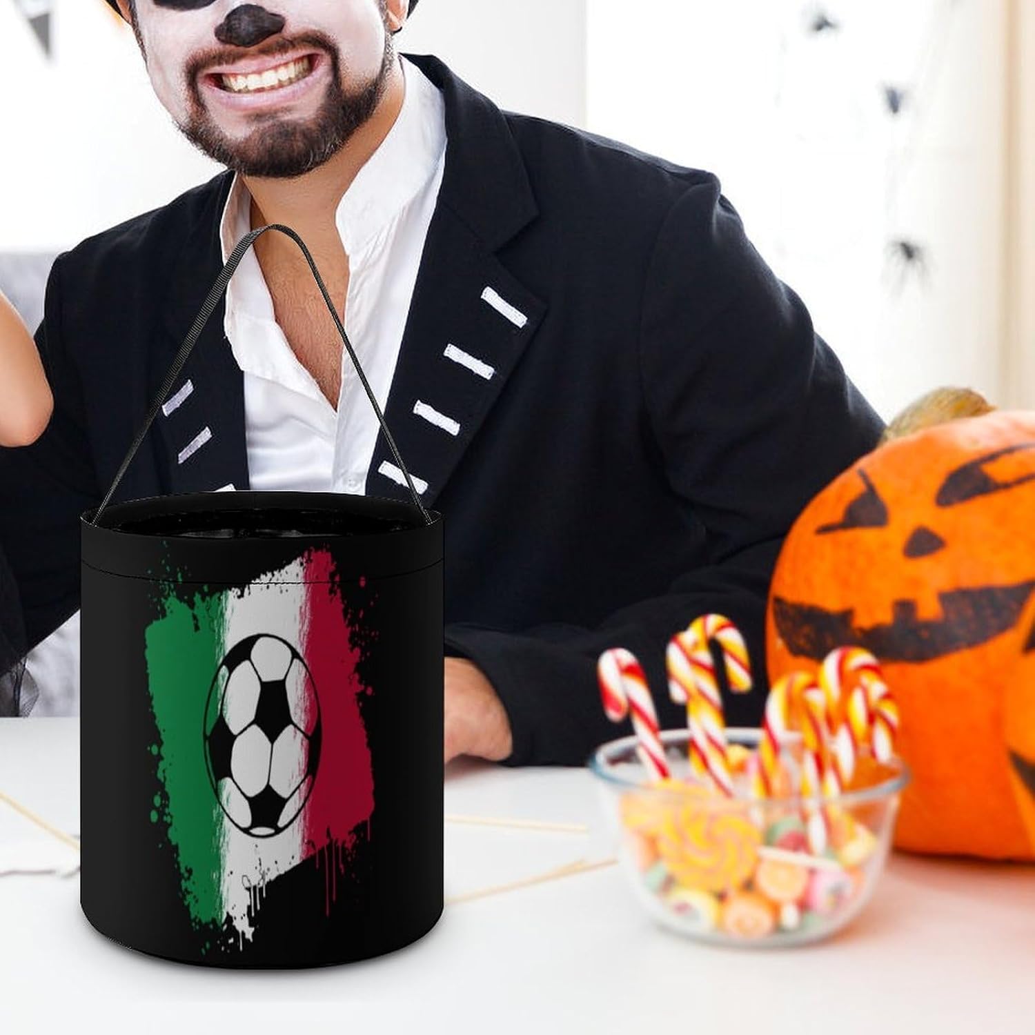 Italian Flag Soccers Football Halloween Treat Bag Reusable Candy Basket Tote Goody Bags Gift Party
