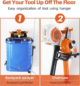 Backpack Leaf Blower Hanger with Tube Hook, 1 Pack Backpack Sprayer Wall Mount, Heavy Duty Chainsaw Wall Mount Stand Accessories Garage Organization Storage
