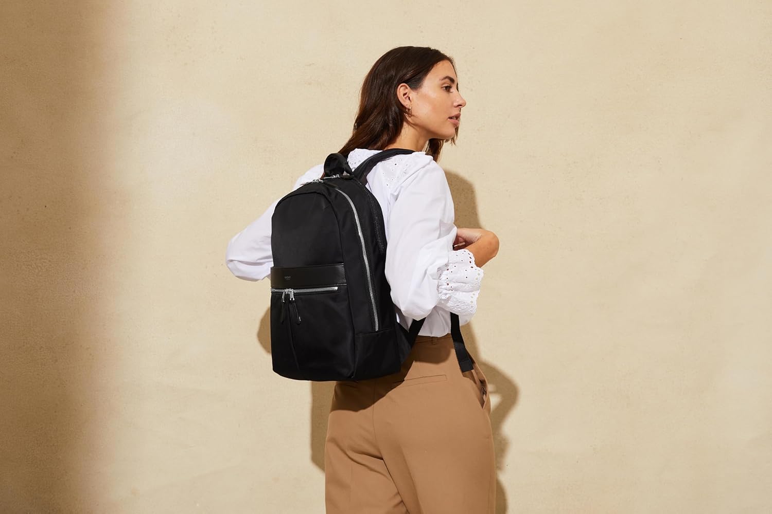 KNOMO Beaufort 15.6" Laptop Backpack Work Bag Purse Large Travel Rucksack with Silver Zip, Black