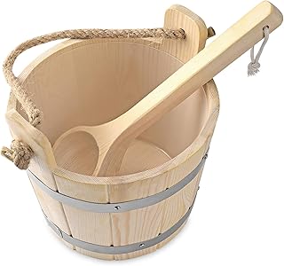 Sauna-Set, 9,9 Zoll, Kunststoff-Auskleidung, konservierendes Holz, Sauna-Eimer mit Schöpfkelle, verstärkte Fass-Sauna mit dickem Griff für Sauna, Badezimmer, Holz-Eimer, Sauna-Set, Fass-Sauna