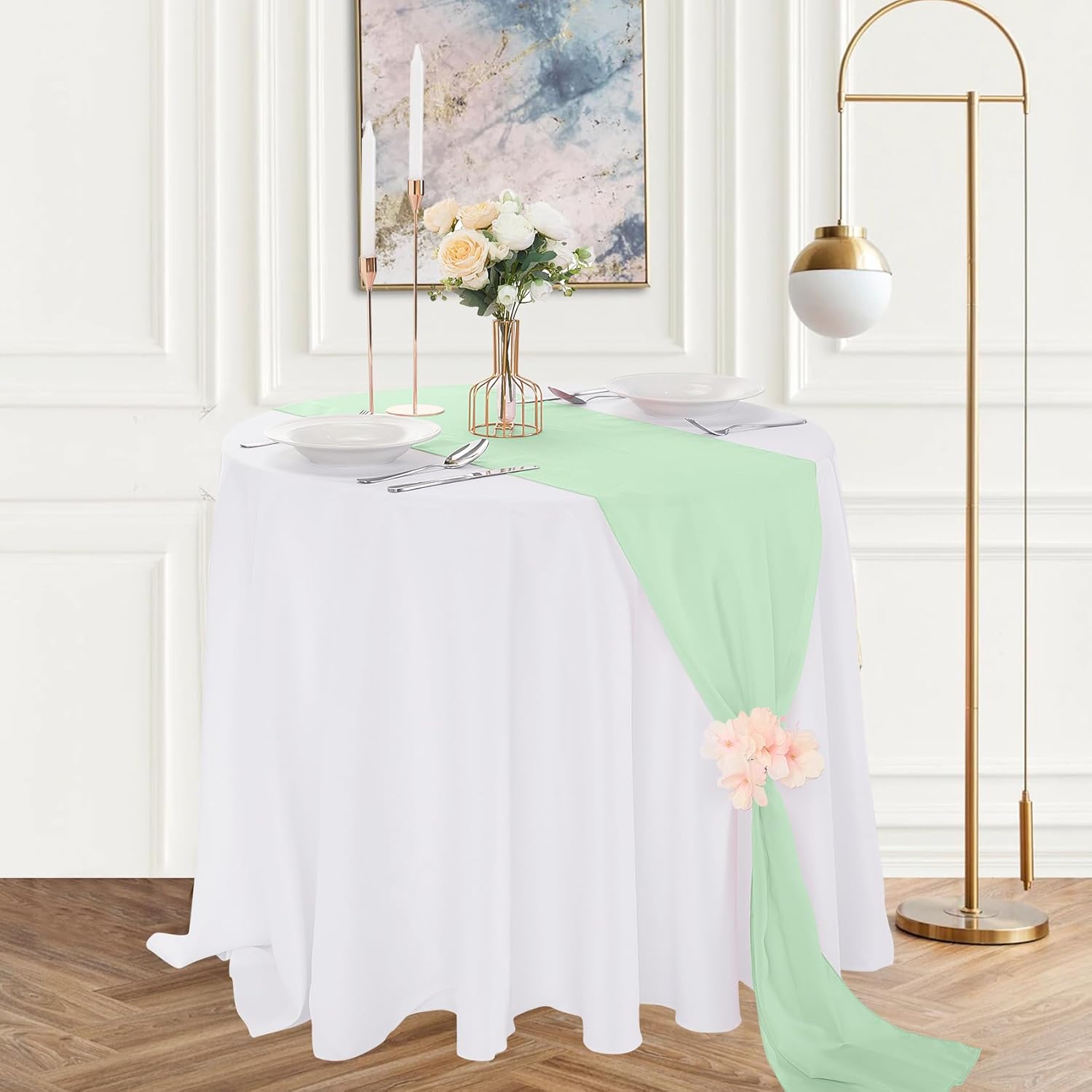 12 Pack Chiffon Table Runner 14x108 Inch Long 9ft Sheer Table Runners for Party Romantic Wedding Bridal Shower Fall Decorations-Mint